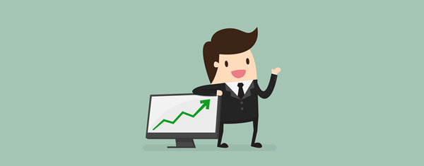 man showing growth in a graph